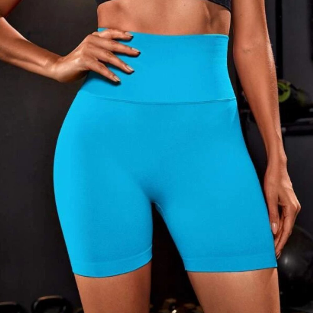 SHEIN Seamless Wide Waistband Scrunch Butt Sports Shorts in Blue Size Large